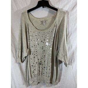 American Rag Cie Women's 2X Long Sleeve Gray Super Soft Knit Sweater Silver Star